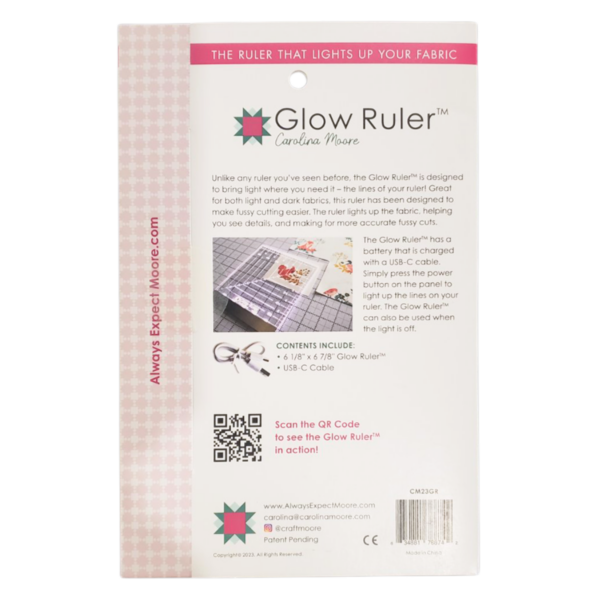 Carolina Moore Glow Ruler 6"x6" Square back of package