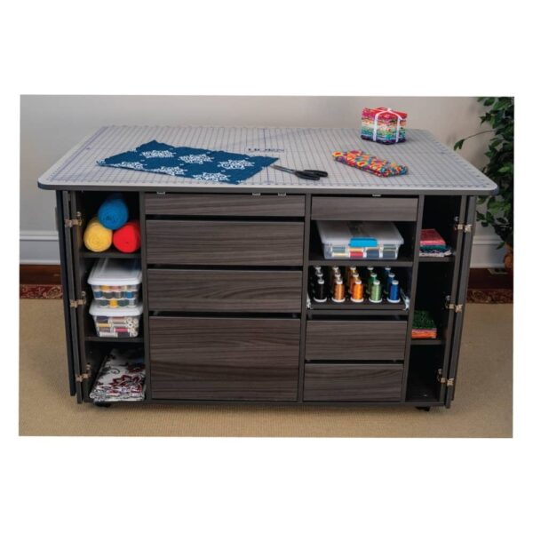 Horn Model 7600 front view of cabinet showing drawers and shelves