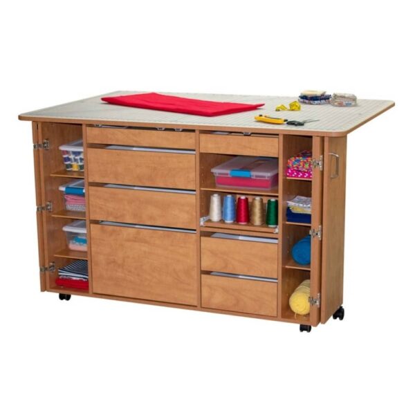 Horn Model 7600 angled view of open cabinet in Sunrise Maple finish