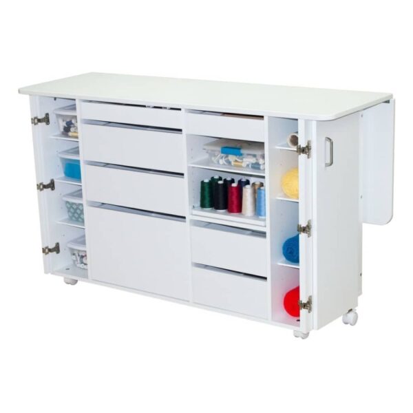Horn Model 7600 angled view of open cabinet in White finish