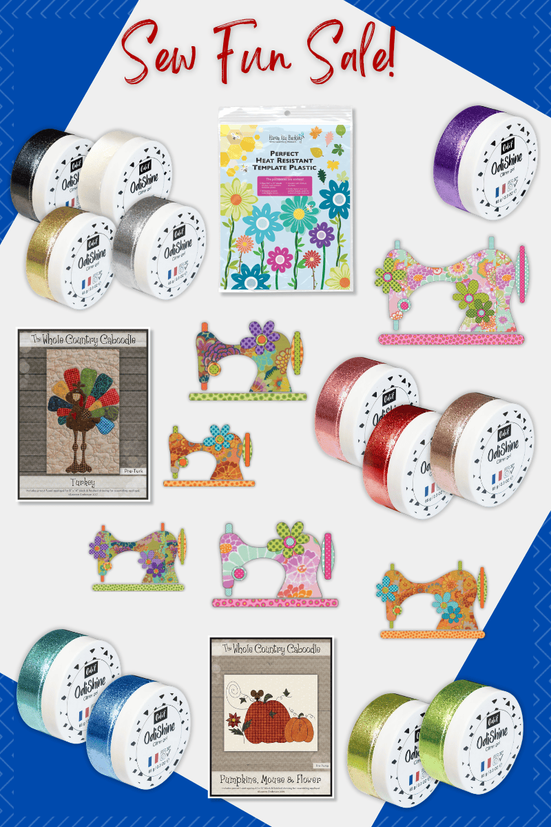 July 2025 Sew Fun Club product collage featuring Applique & Glitter
