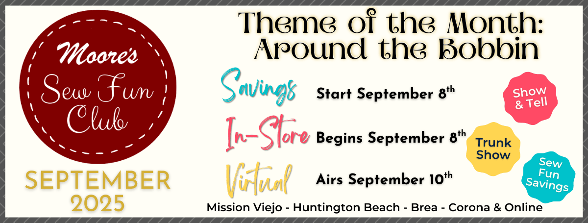 Sew Fun Club September 2025 home page banner featuring Around the Bobbin