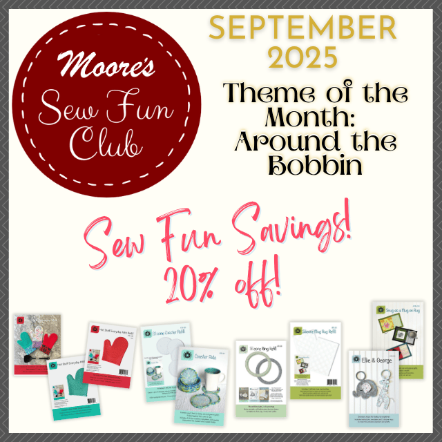 Sew Fun Club September 2025 category card featuring Around the Bobbin products