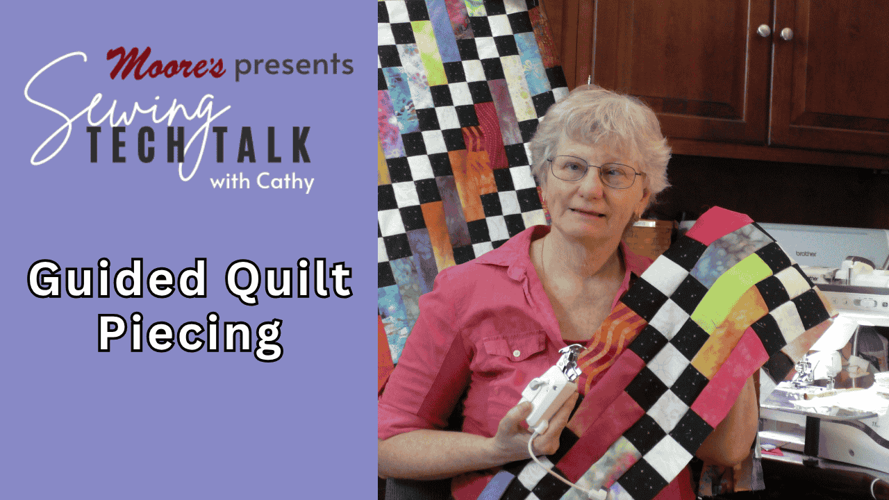 Info card for Sewing Tech Talk vlog on Guided Quilt Piecing