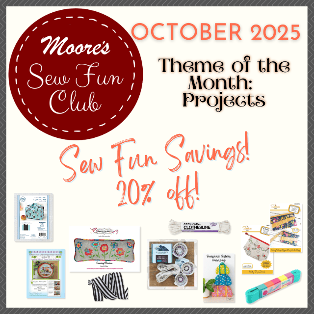 Sew Fun Club October 2025 category card featuring Around the Bobbin products
