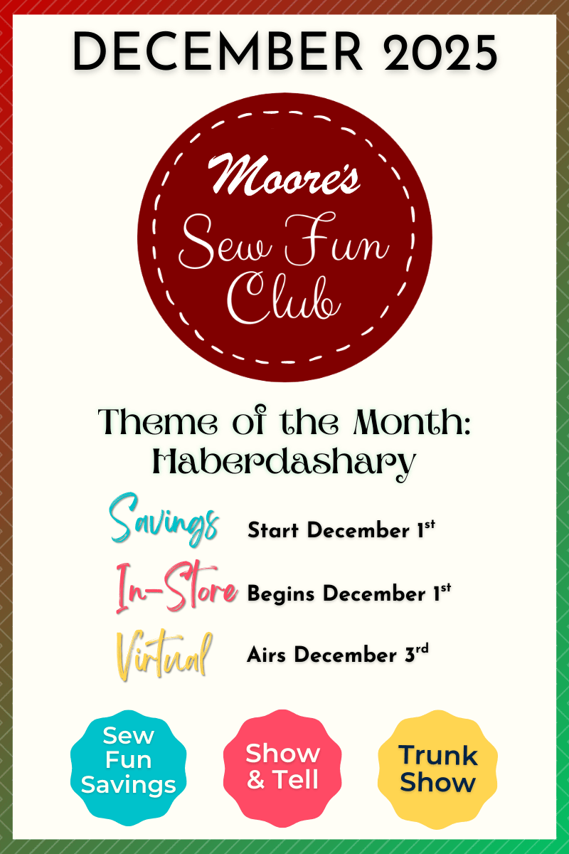 Sew Fun Club banner for December 2025 announcing dates and theme