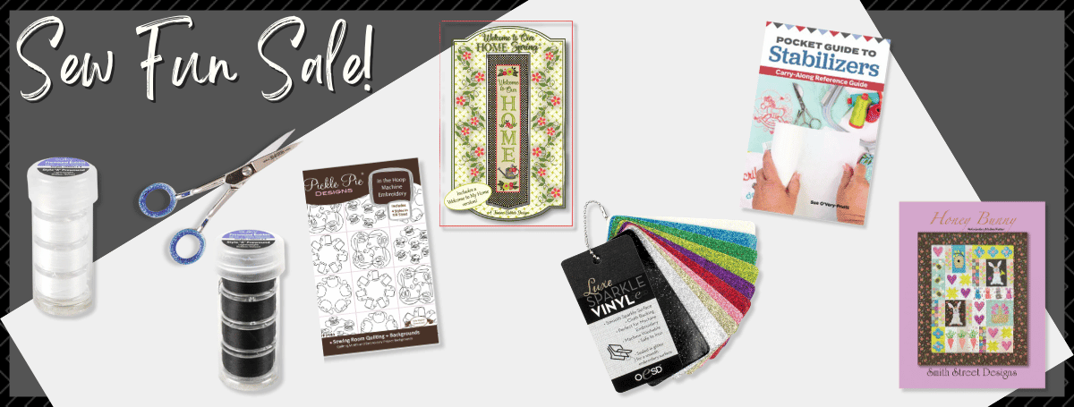 January 2026 Sew Fun Club product collage featuring Machine Embroidery Basics