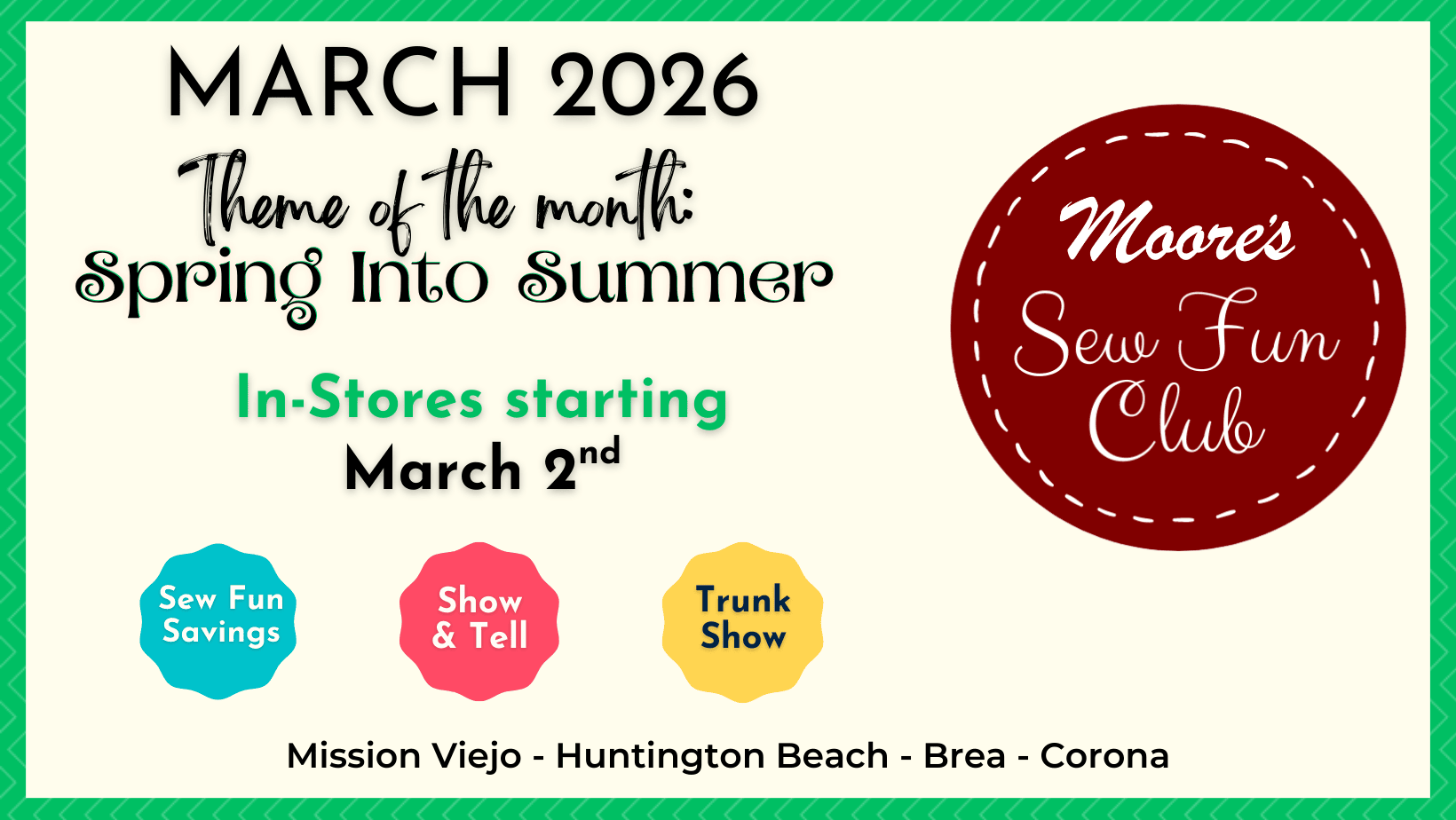 Sew Fun Club March 2026 info card