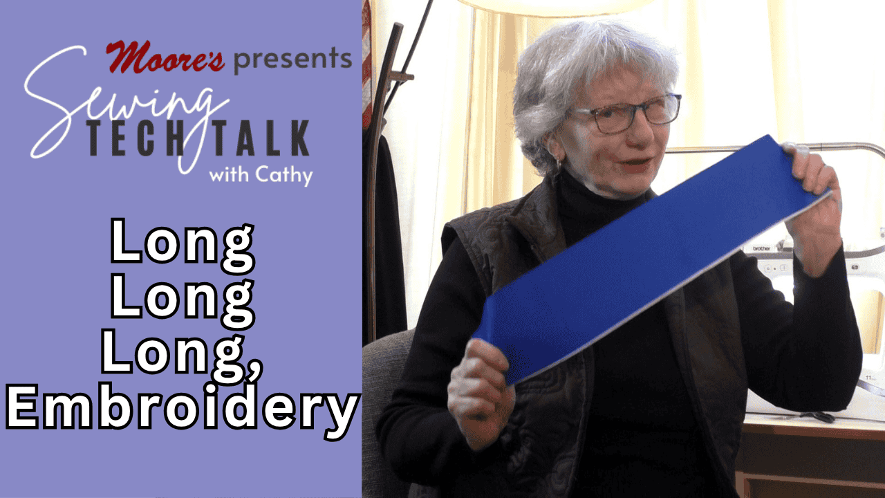Info card for Sewing Tech Talk vlog Long Long Long Embroidery