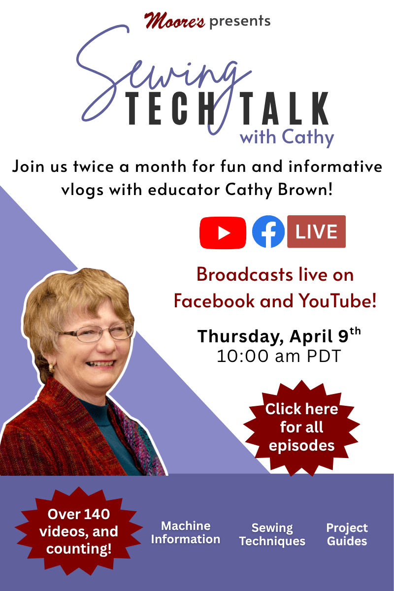 Home page banner for Sewing Tech Talk vlog airing April 9th